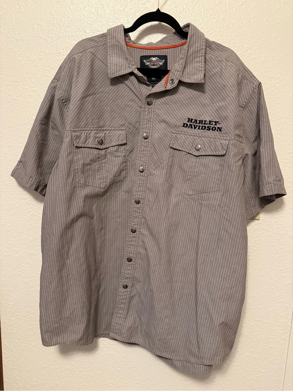 Harley-Davidson Gray Pinstripe Short Sleeve Button-Up Shirt
